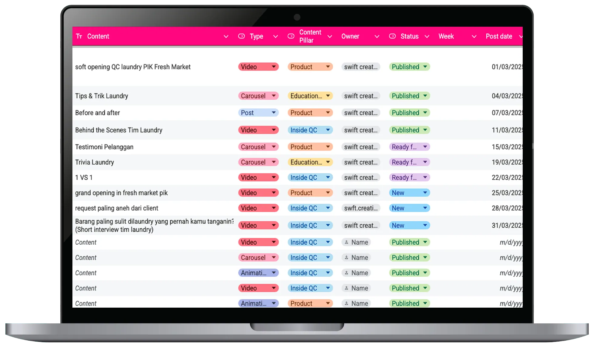 laptop showing content planning for design schedule